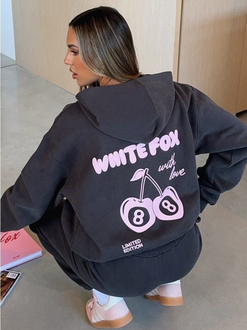 White Fox With Love In The Moment Hoodie Charcoal
